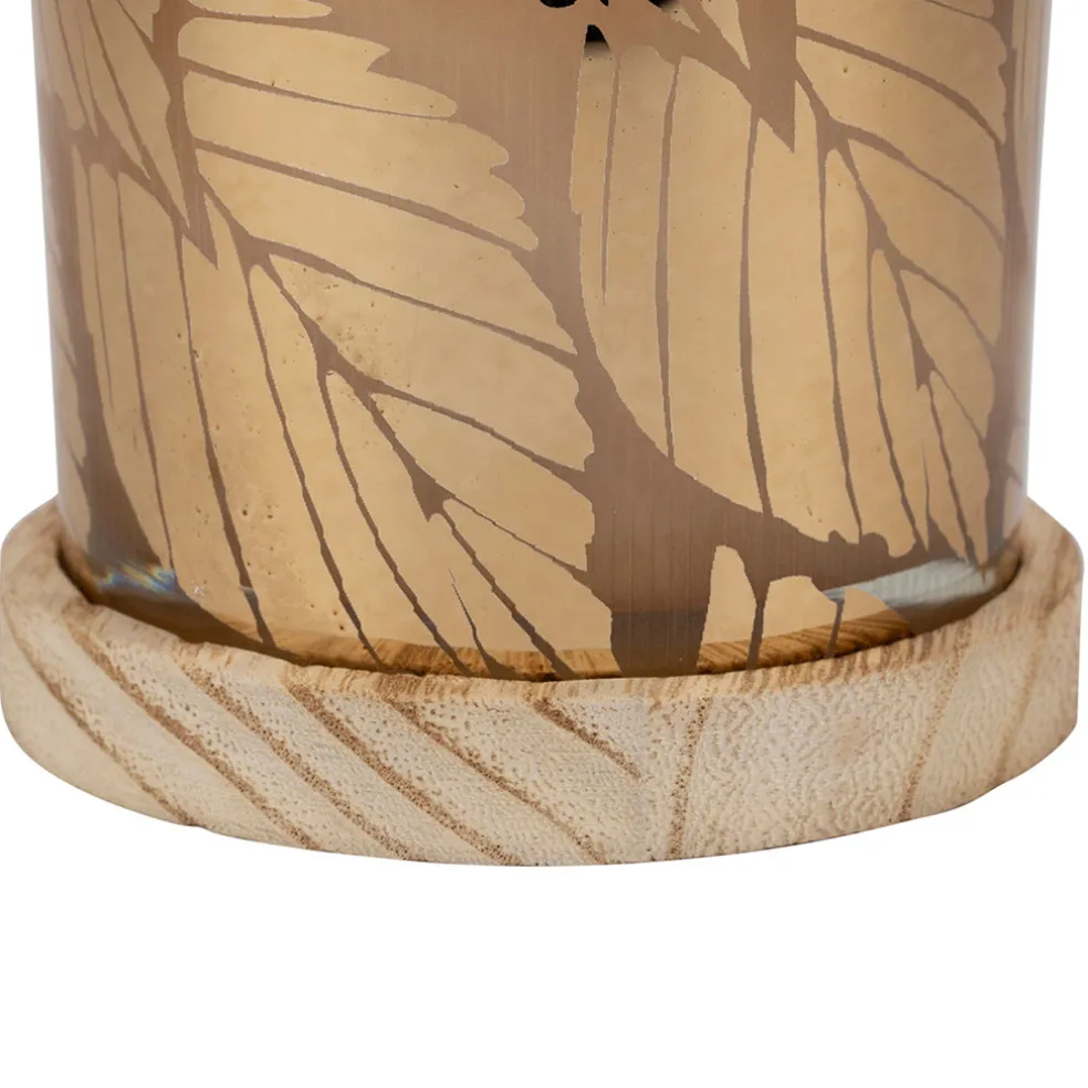 Photophore en verre et bois ambre d10cm - Noisetier