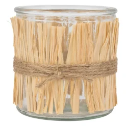 Photophore en verre et raphia naturel