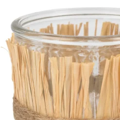 Photophore en verre et raphia naturel