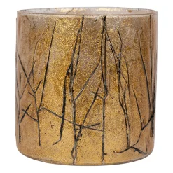 Photophore en verre et végétaux doré et noir d10cm - Brindille