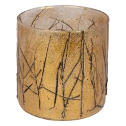 Photophore en verre et végétaux doré et noir d10cm - Brindille