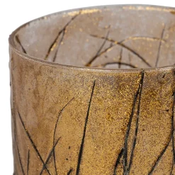 Photophore en verre et végétaux doré et noir d10cm - Brindille