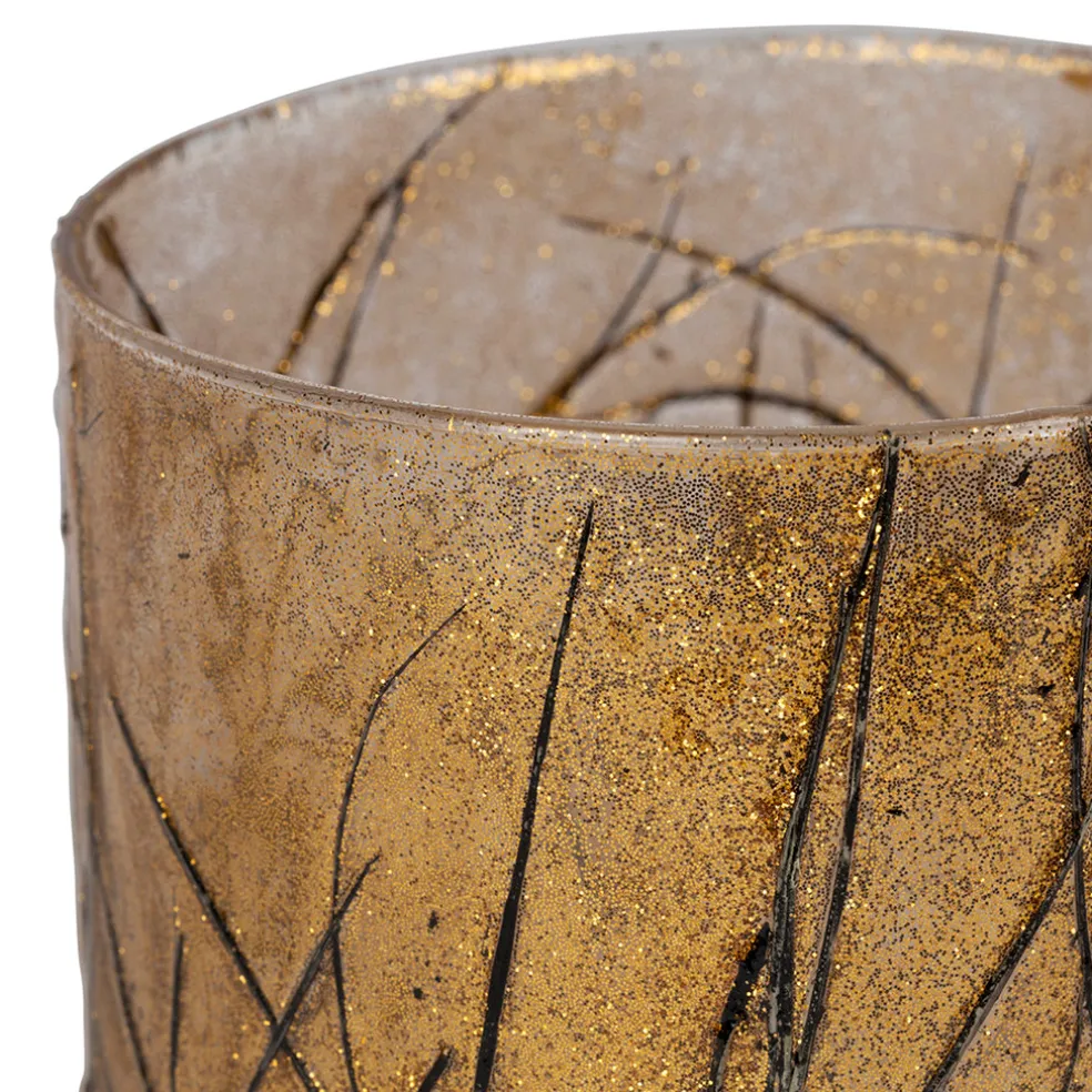 Photophore en verre et végétaux doré et noir d10cm - Brindille