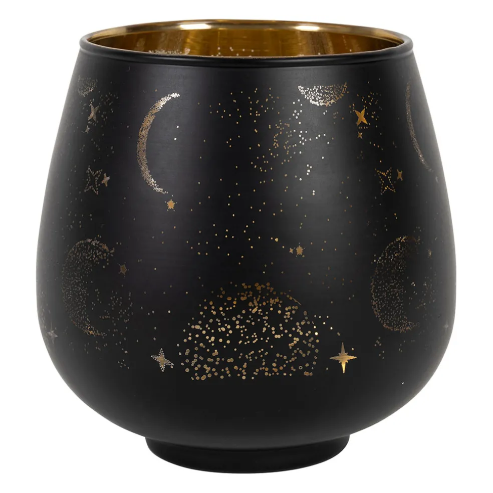 Photophore en verre noir mat et doré h12cm - Tropic Etoile