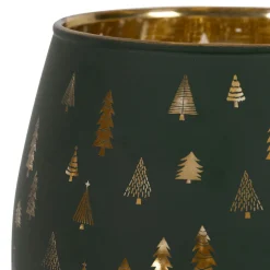 Photophore en verre vert et doré h12cm - Sapin