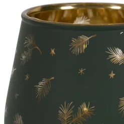 Photophore en verre vert et doré h9.5cm - Sapin