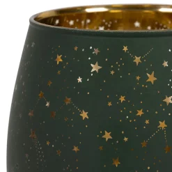 Photophore en verre vert et doré h12cm - Tropic Etoile