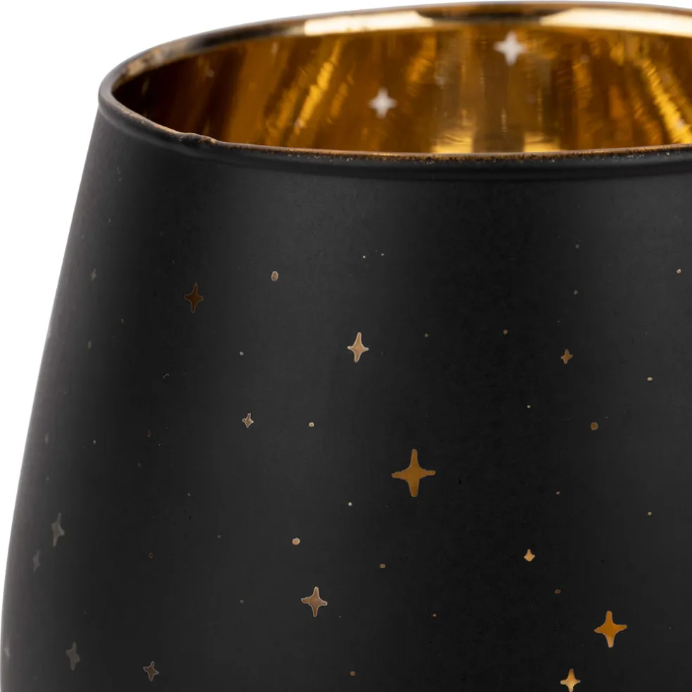 Photophore étoiles en verre noir mat et doré 9cm - Tropic Étoile