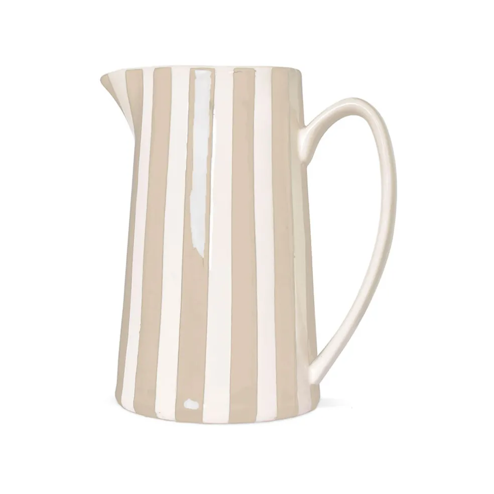 Pichet en céramique rayé blanc et sable 1L
