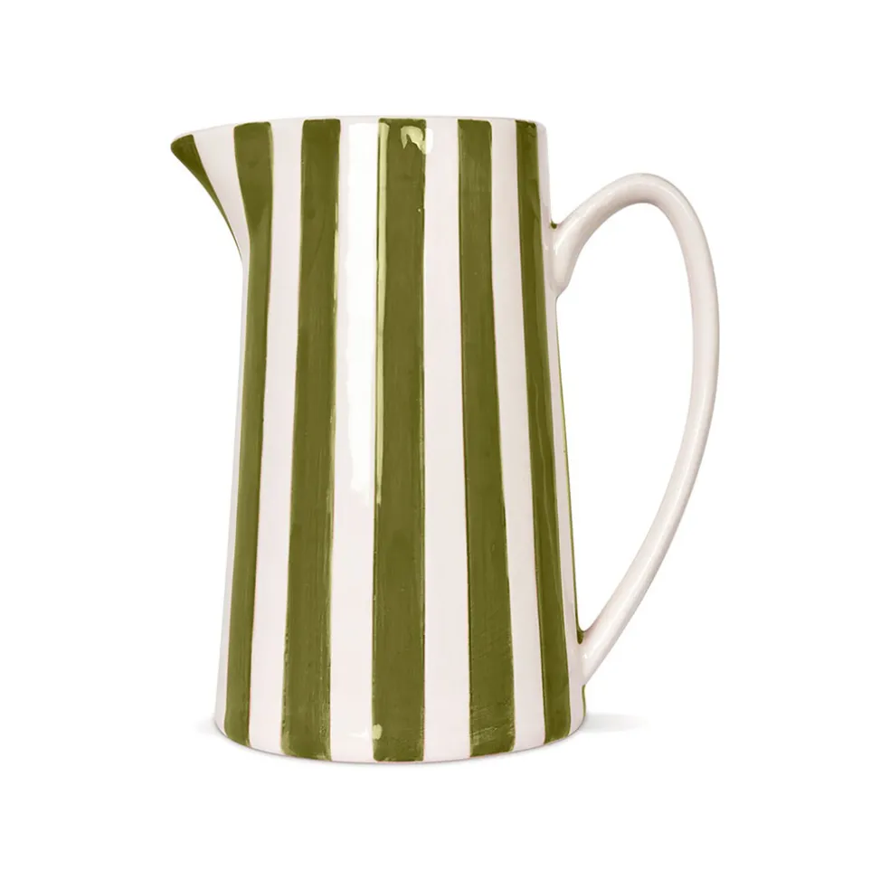 Pichet en céramique rayé blanc et kaki 1L