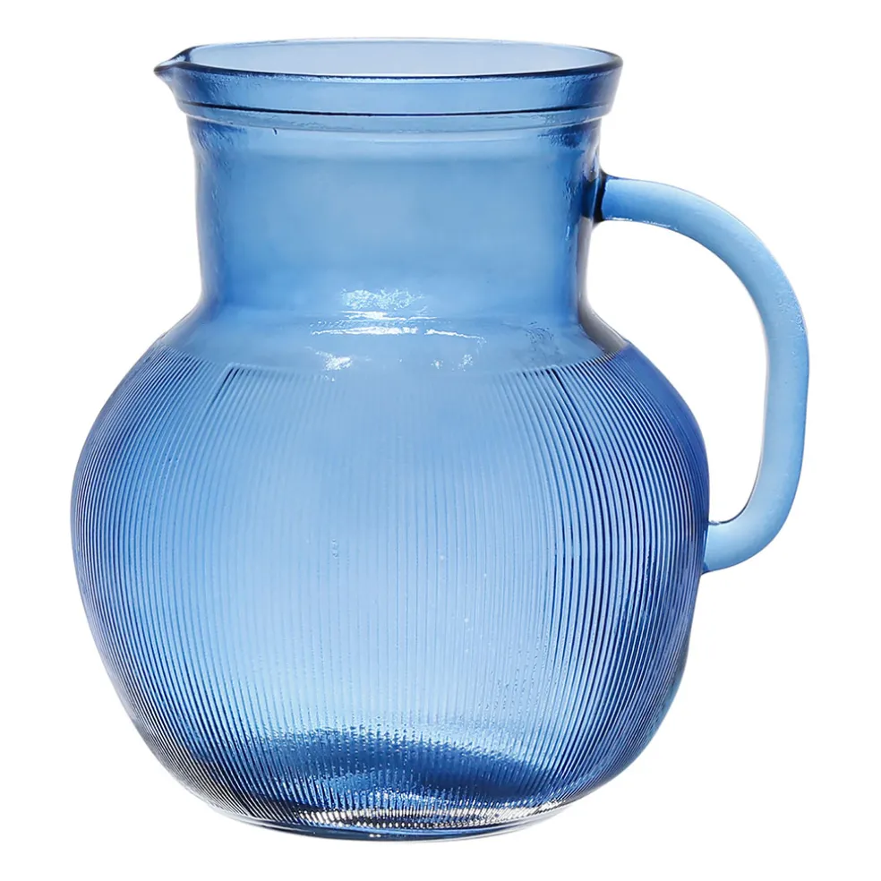 Pichet en verre recyclé sablé bleu 2.3l - Aheli