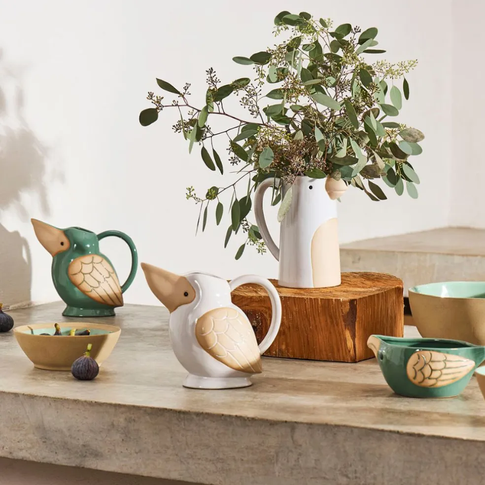 Pichet oiseau en grès blanc 1.1L - Calao