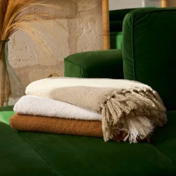 Plaid avec franges en tissu olive 150x130cm - Klosen