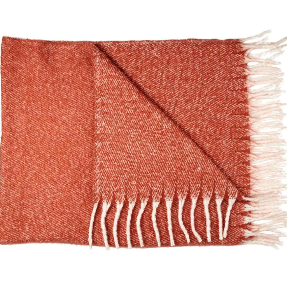 Plaid avec franges en tissu terracotta 120x150cm