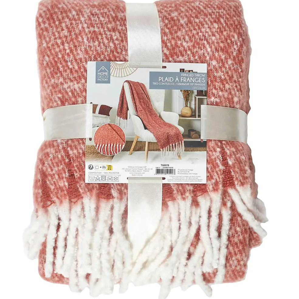 Plaid avec franges en tissu terracotta 120x150cm