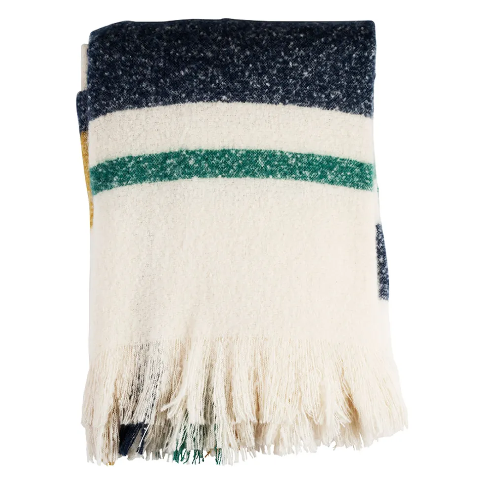 Plaid avec franges en tissu vert 170x130cm - Klosen