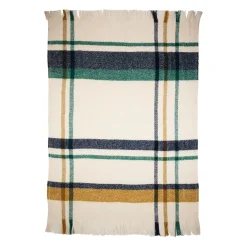 Plaid avec franges en tissu vert 170x130cm - Klosen
