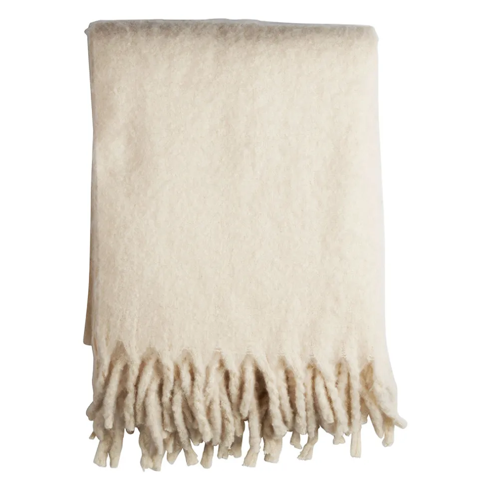 Plaid avec franges en tissu beige 170x130cm - Klosen