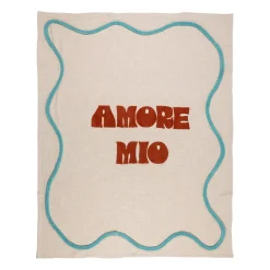 Plaid brodé "amore mio" en coton écru 170x130cm - Lumi