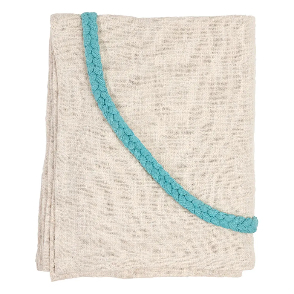 Plaid brodé "amore mio" en coton écru 170x130cm - Lumi