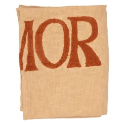 Plaid brodé "more amore" en coton corail 170x130cm - Lumi