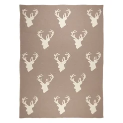 Plaid cerf en coton grège 150x125cm - Noel