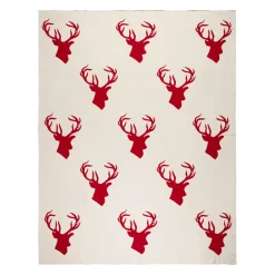 Plaid cerf en coton rouge 150x125cm - Noel
