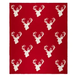 Plaid cerf en coton rouge 150x125cm - Noel