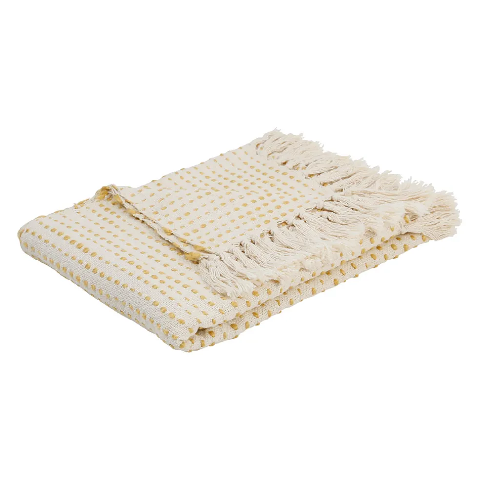 Plaid courba jaune 170x130cm en coton et acrylique