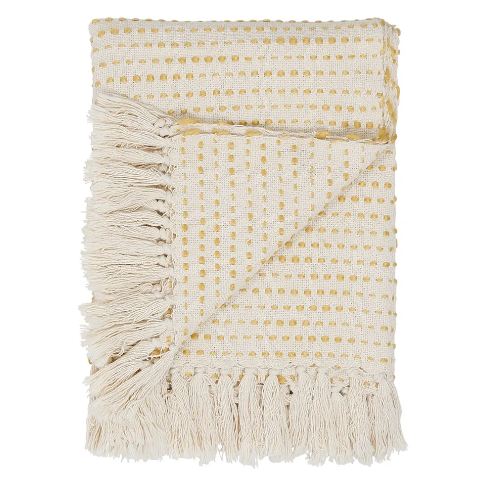 Plaid courba jaune 170x130cm en coton et acrylique