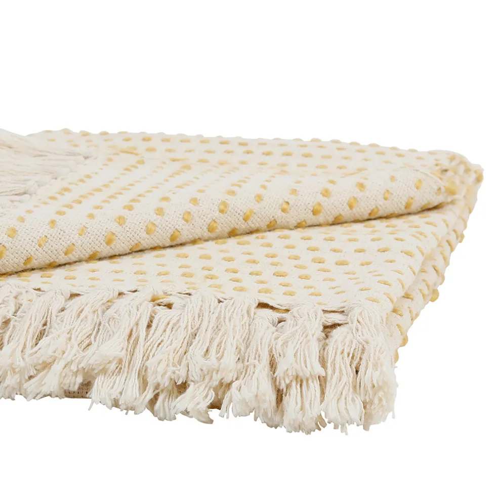 Plaid courba jaune 170x130cm en coton et acrylique