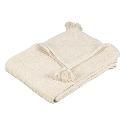 Plaid en coton nid d'abeille ecru 170x130cm - Beezz