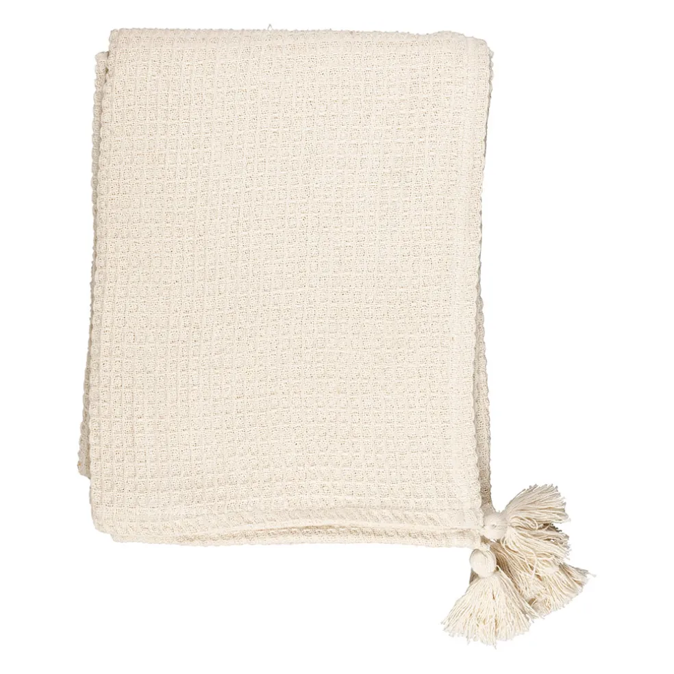 Plaid en coton nid d'abeille ecru 170x130cm - Beezz