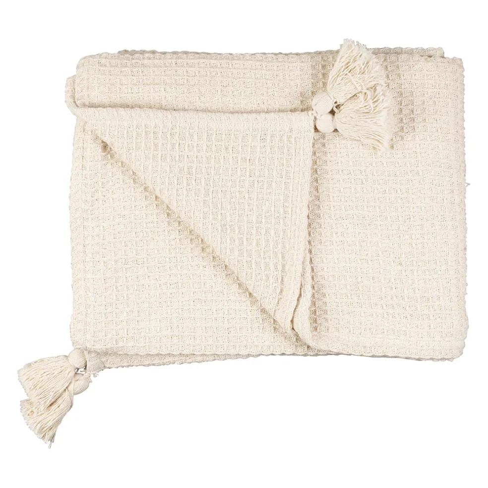Plaid en coton nid d'abeille ecru 170x130cm - Beezz