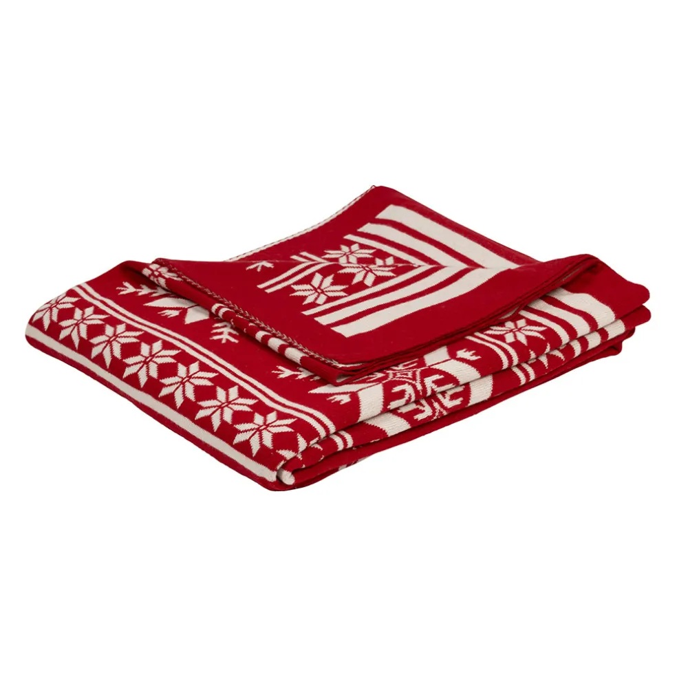 Plaid en coton rouge 150x125cm - Noel