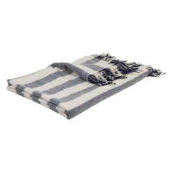 Plaid en tissu rayé bleu et écru 170x130cm - Medi