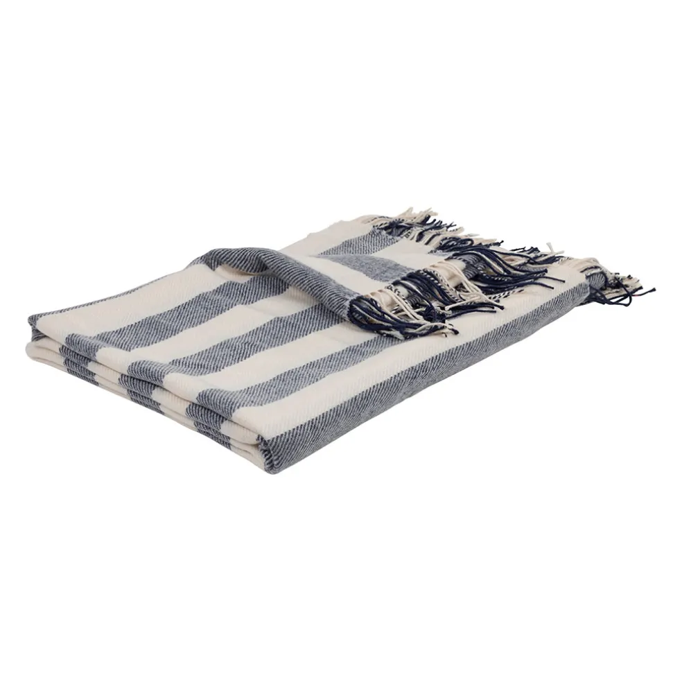 Plaid en tissu rayé bleu et écru 170x130cm - Medi