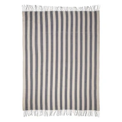 Plaid en tissu rayé bleu et écru 170x130cm - Medi