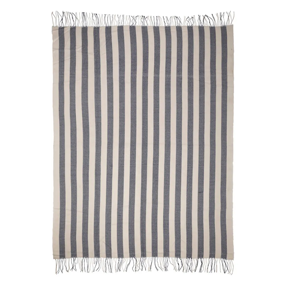 Plaid en tissu rayé bleu et écru 170x130cm - Medi