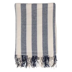 Plaid en tissu rayé bleu et écru 170x130cm - Medi