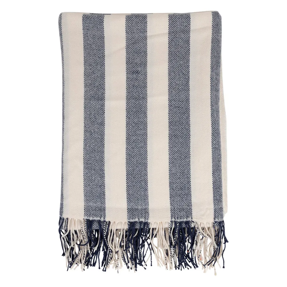 Plaid en tissu rayé bleu et écru 170x130cm - Medi