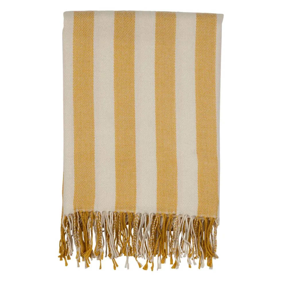 Plaid en tissu rayé jaune et écru 170x130cm - Medi