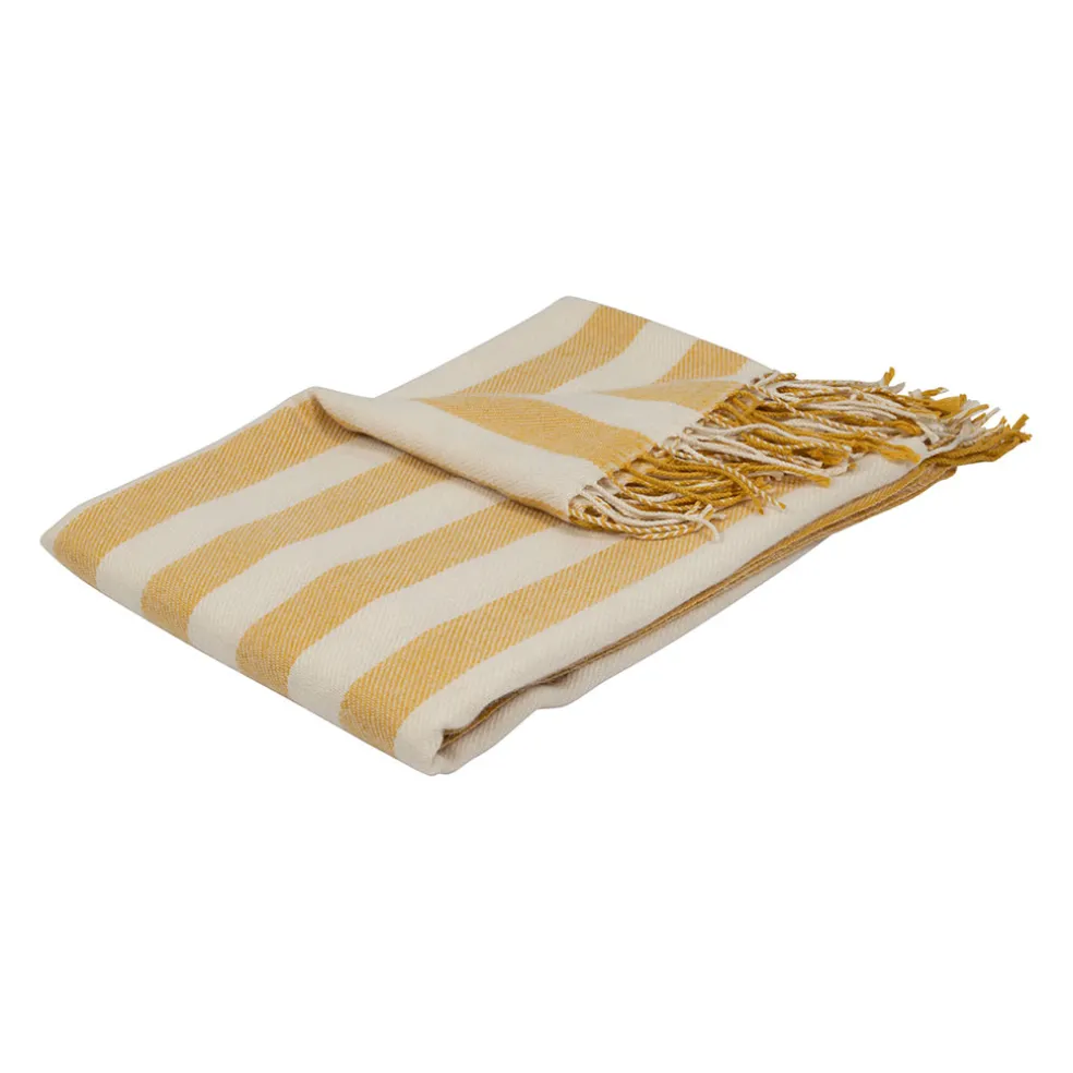 Plaid en tissu rayé jaune et écru 170x130cm - Medi