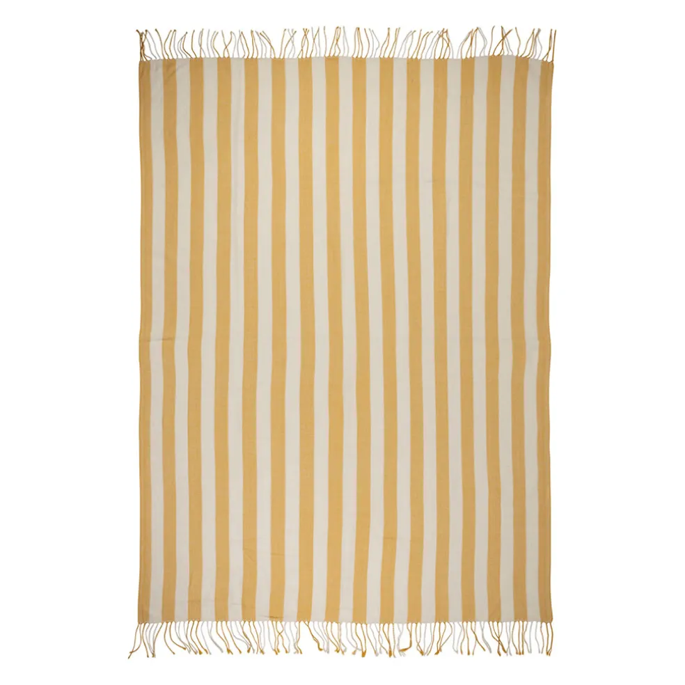 Plaid en tissu rayé jaune et écru 170x130cm - Medi