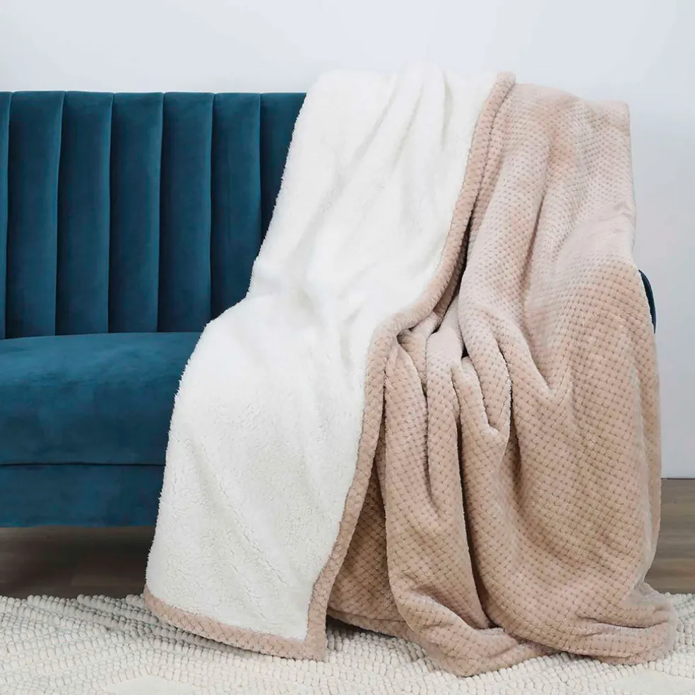 Plaid nid abeille en sherpa beige xxl 180x220cm