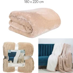 Plaid nid abeille en sherpa beige xxl 180x220cm