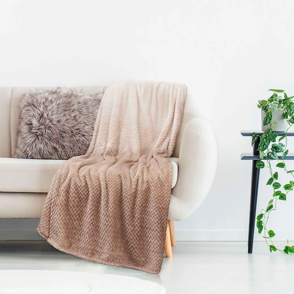 Plaid nid d'abeille tie and dye beige XXL 150x120cm