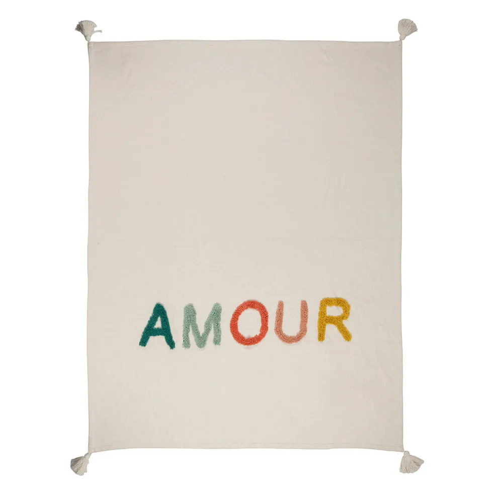 Plaid tufté amour en coton multicolore 170x130cm - Famille