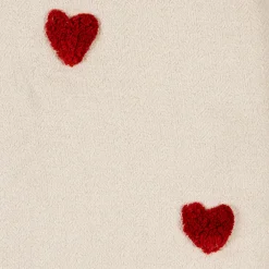 Plaid tufté en coton ecru et coeur rouge 170x130cm - Famille