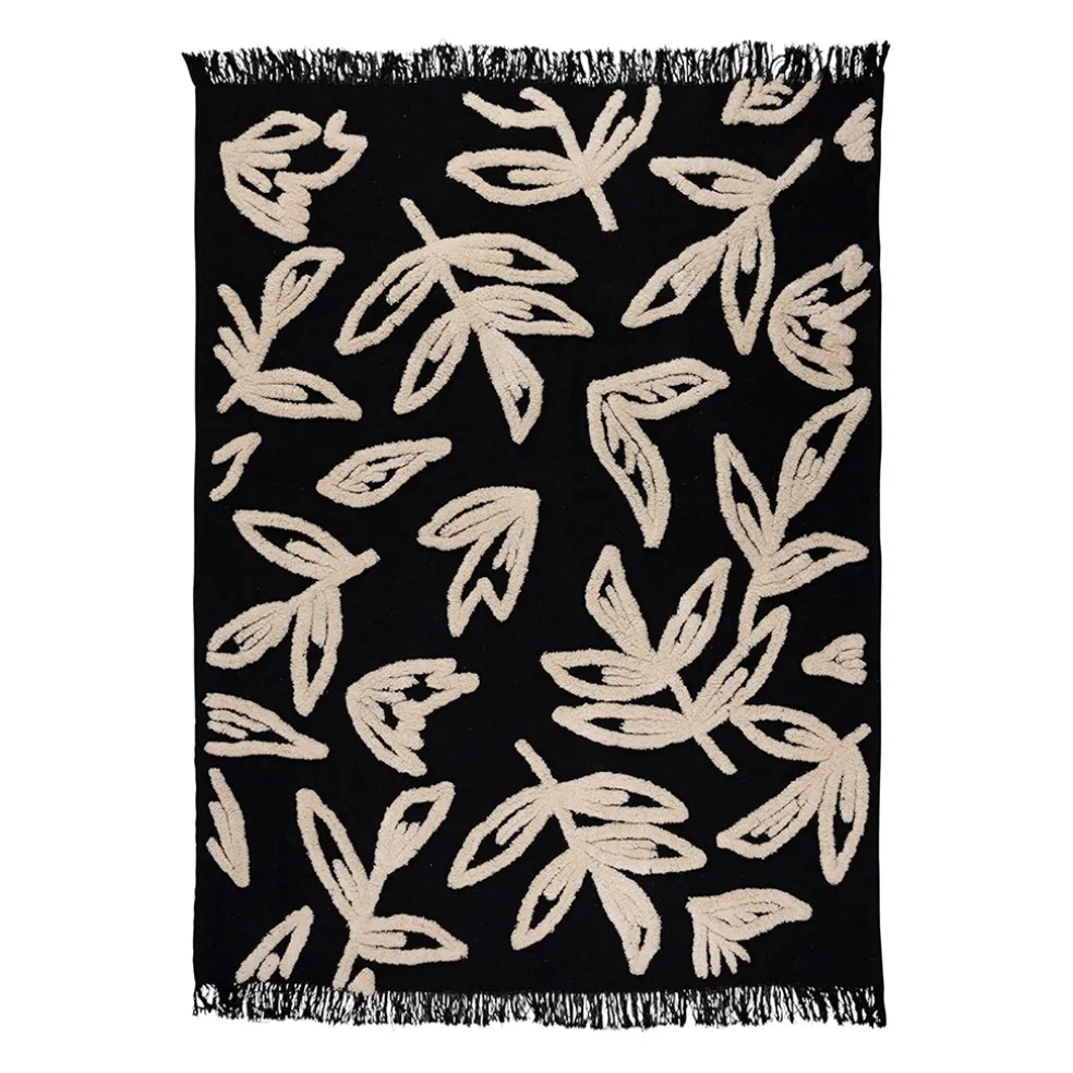 Plaid Tufté en coton Noir et blanc 170X130cm - Solor